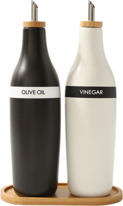 HOMCDALY Olive Oil and Vinegar Dispenser Set, Two 16oz Ceramic Oil Dispenser for Kitchen, Kitchen