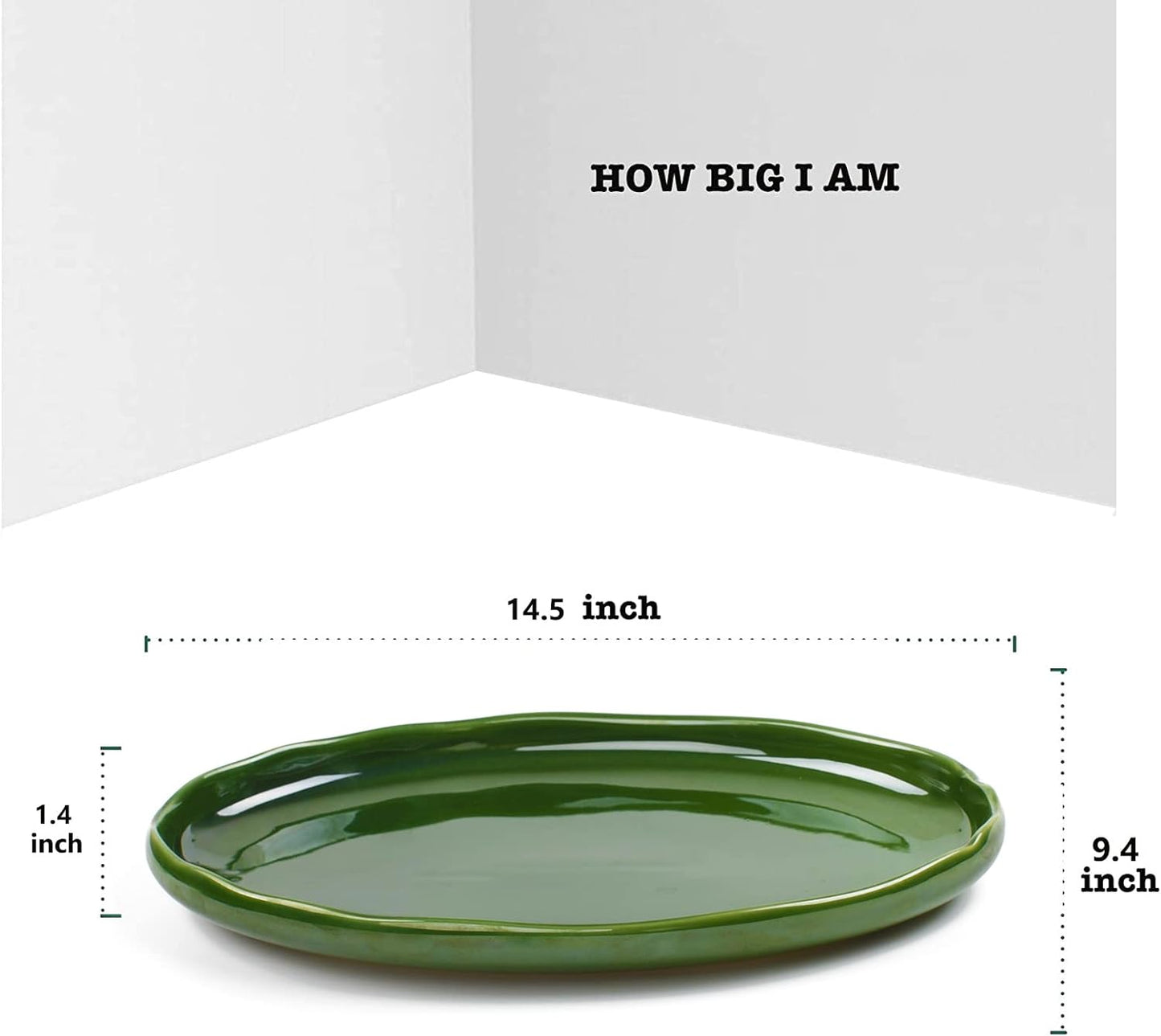 vicrays Ceramic Serving Platter Tray - Extra Large Oval 14.5 Inch Porcelain Dinner Plates Long