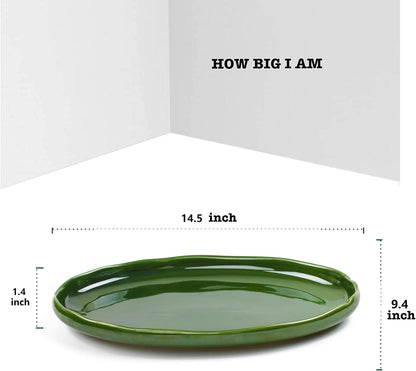 vicrays Ceramic Serving Platter Tray - Extra Large Oval 14.5 Inch Porcelain Dinner Plates Long
