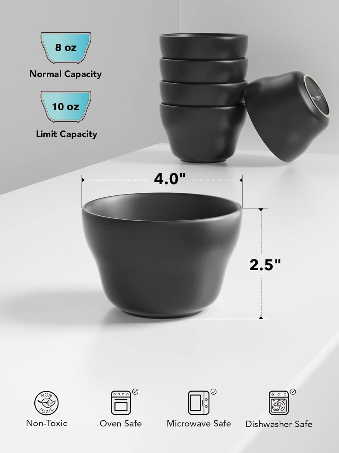 LE TAUCI Small Dessert Bowls Chili Bowls 8 Ounce Bouillon Cups for Dessert Soup Dipping Sauce