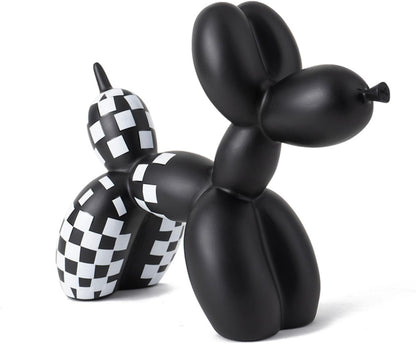 Vilead Resin Balloon Dog Statue with Checkered Pattern,Modern Home Decoration Trendy Animal Art