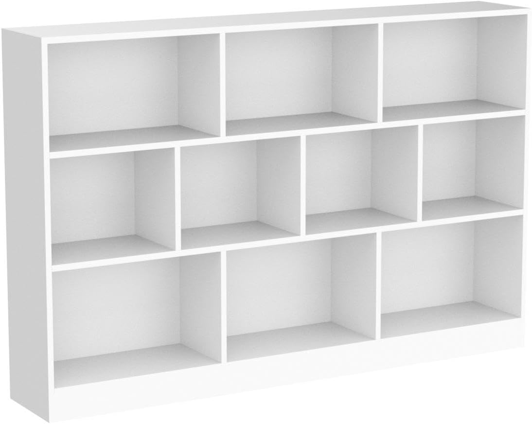 IOTXY Open Shelf Low Bookcase - Wooden 3-Tier Floor Standing Display Cabinet Organizer with Base