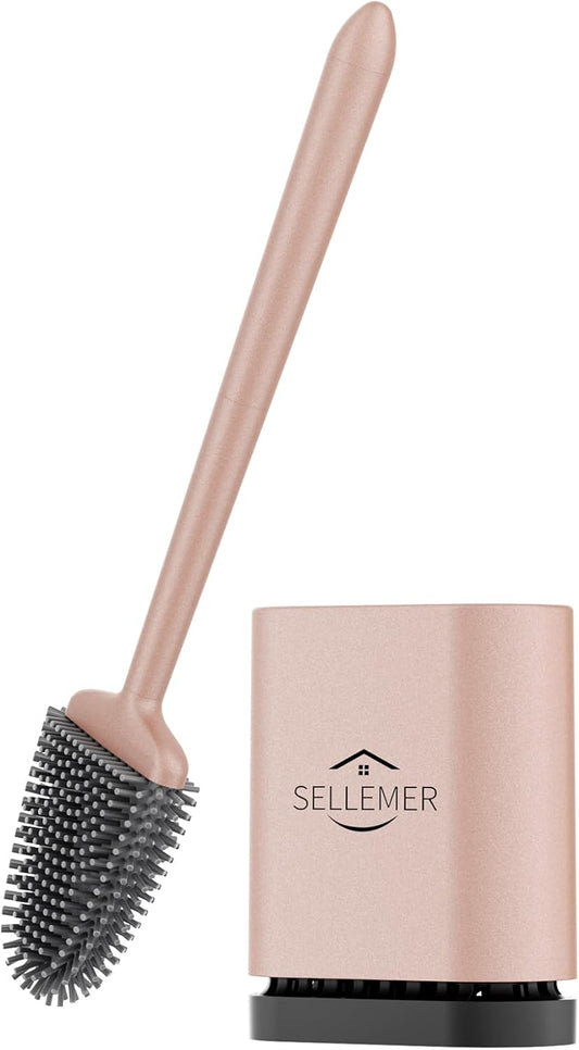 Sellemer Toilet Brush and Holder Set - Flexible Toilet Bowl Brush Head with Silicone Bristles