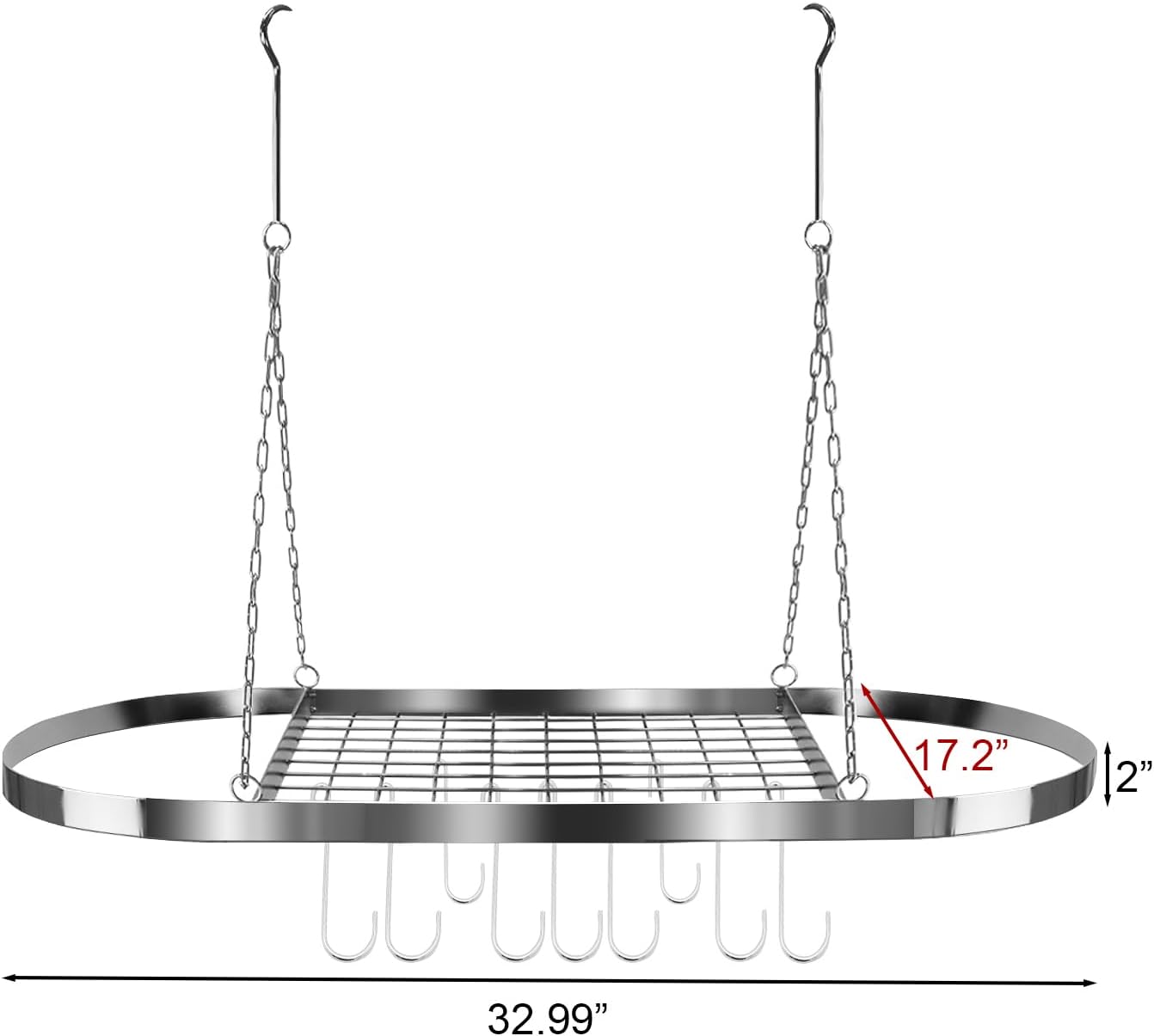 Sorbus® Pot and Pan Rack for Ceiling with Hooks — Decorative Oval Mounted Storage Rack