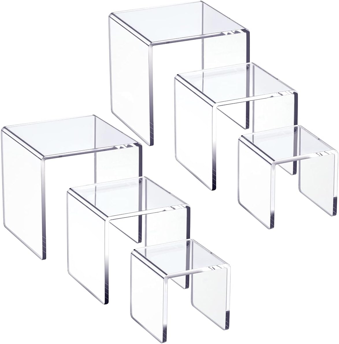 HIIMIEI Clear Acrylic Display Risers 2 Sets, 3-Tier Risers Stands Showcase for Amiibo Funko Pop