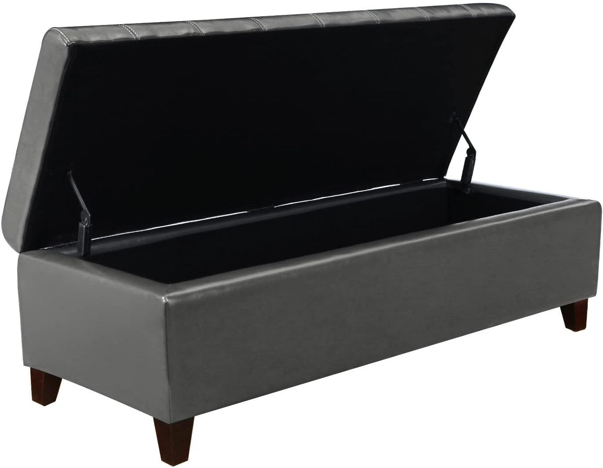 Joveco Storage Ottoman Bench, Tufted Leather 51 Inch Storage Bench for End of Bed Bedroom Living
