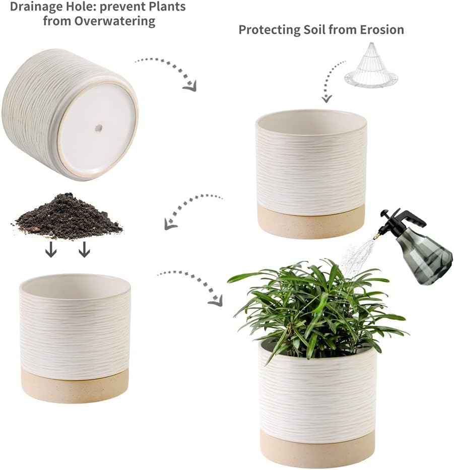 Nihow Ceramic Plant Pot: 6 Inch Planter with Drainage Hole & Saucer for Indoor & Outdoor Plants
