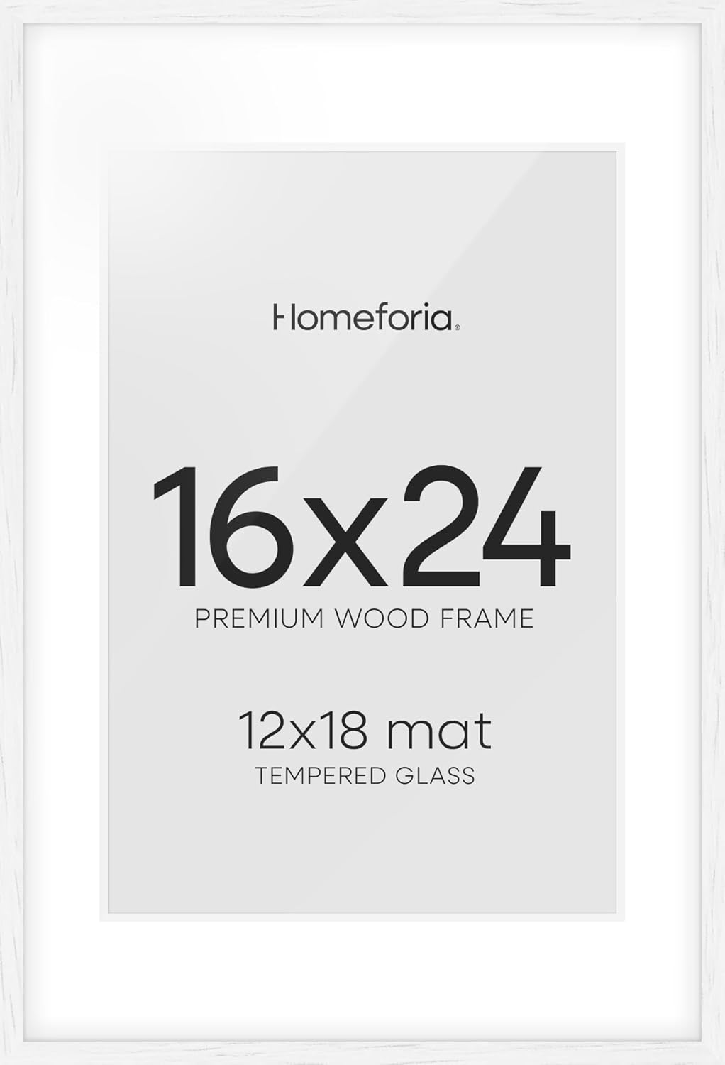Homeforia White Picture Frame 16x24, High End Oak White 16x24 Frame with Mat 12x18 Photo, 16 x 24