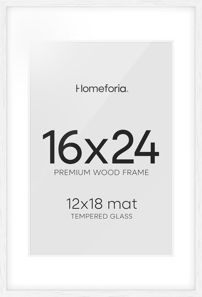Homeforia White Picture Frame 16x24, High End Oak White 16x24 Frame with Mat 12x18 Photo, 16 x 24