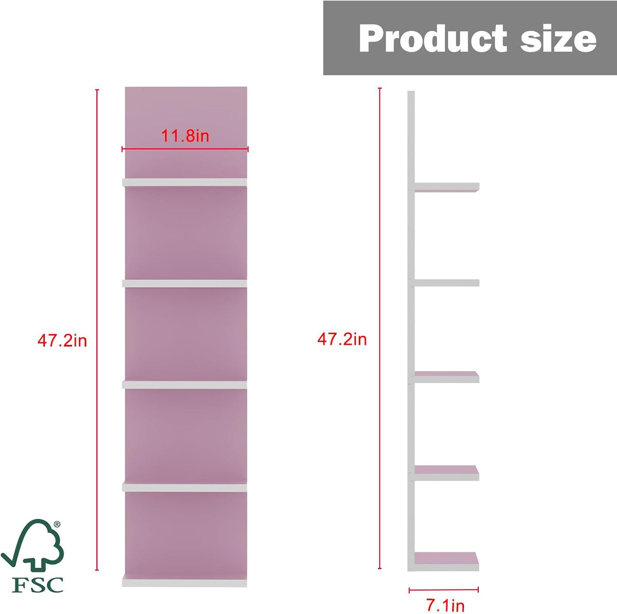 5 Tier Wall Shelf Unit,Modern Vertical Lack Wall Shelves with Light, Wall Mount, Floating Column
