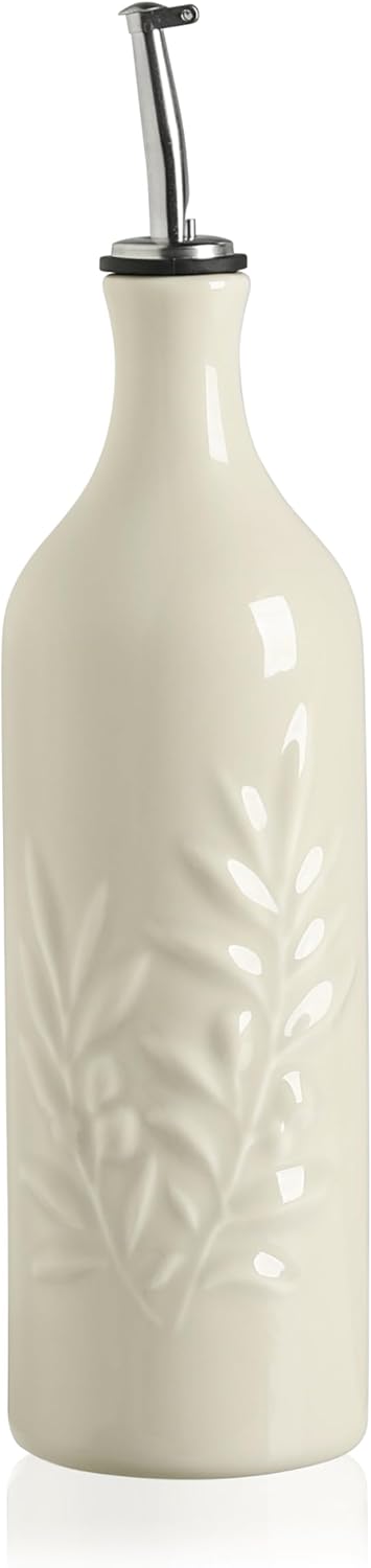 Sweejar Large Ceramic Olive Oil Dispenser Bottle, 24 Oz Relief Opaque Oil Cruet Protects Oil To
