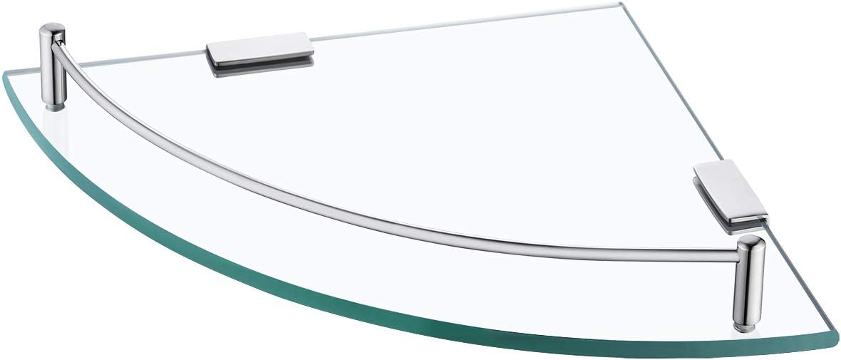 KES Glass Corner Shelf Bathroom Shelf Tempered Glass with Rail SUS 304 Stainless Steel Floating