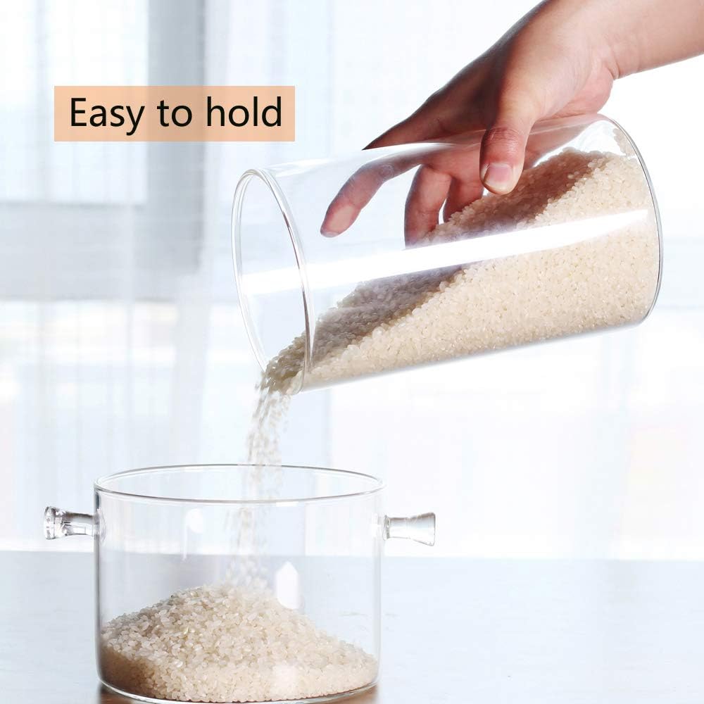 Glass Rice Storage Containers, 60 FL OZ (1800ml) Kitchen Food Jars with Airtight Lid, Stackable