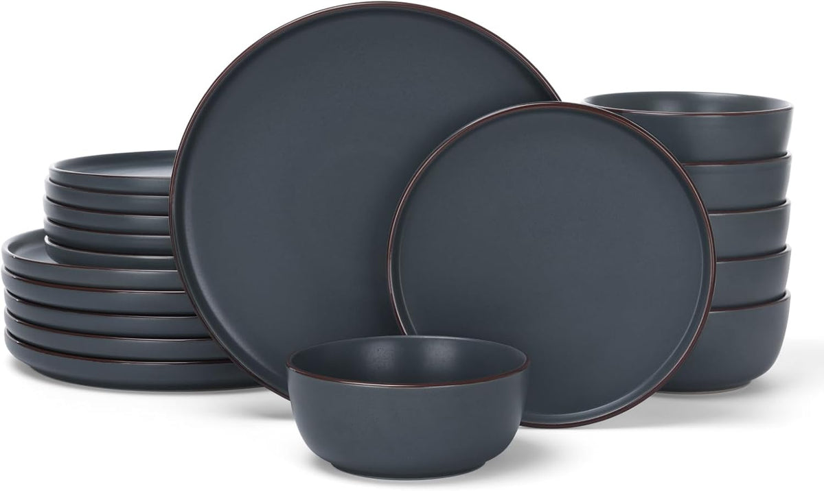 Famiware Mercury Plates and Bowls Sets, 18 Pieces Stoneware Dinnerware Sets, Dishes Set for 6