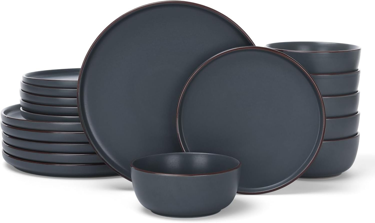 Famiware Mercury Plates and Bowls Sets, 18 Pieces Stoneware Dinnerware Sets, Dishes Set for 6