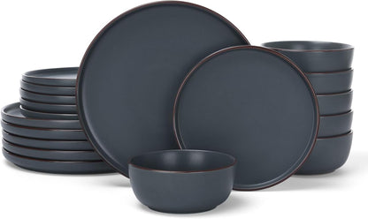 Famiware Mercury Plates and Bowls Sets, 18 Pieces Stoneware Dinnerware Sets, Dishes Set for 6