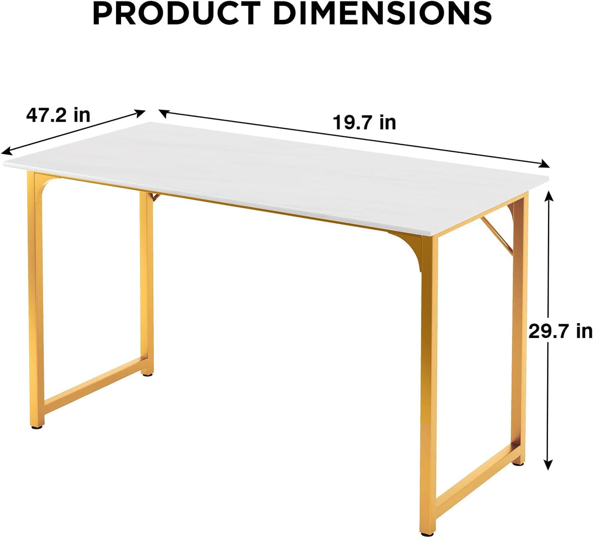 PayLessHere | 47 Inch Computer Desk | White Gold | Office Desk with Metal Frame, Adjustable Feet |
