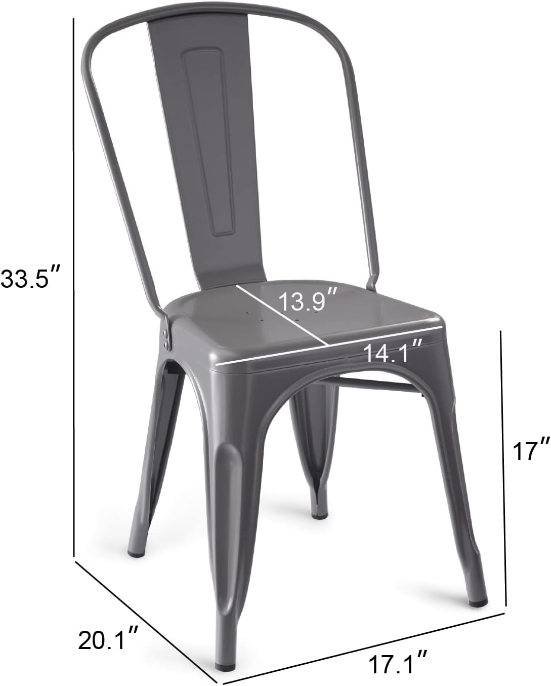 Amazon Basics Metal Dining Chairs, 4 Count, Dark Grey, 20.1 x 17.1 x 33.5 inches