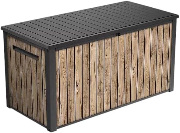 Outdoor Storage Box, Wood-Look Resin Deck Container, Indoor/Outdoor Storage, Ash Wood Brown (170