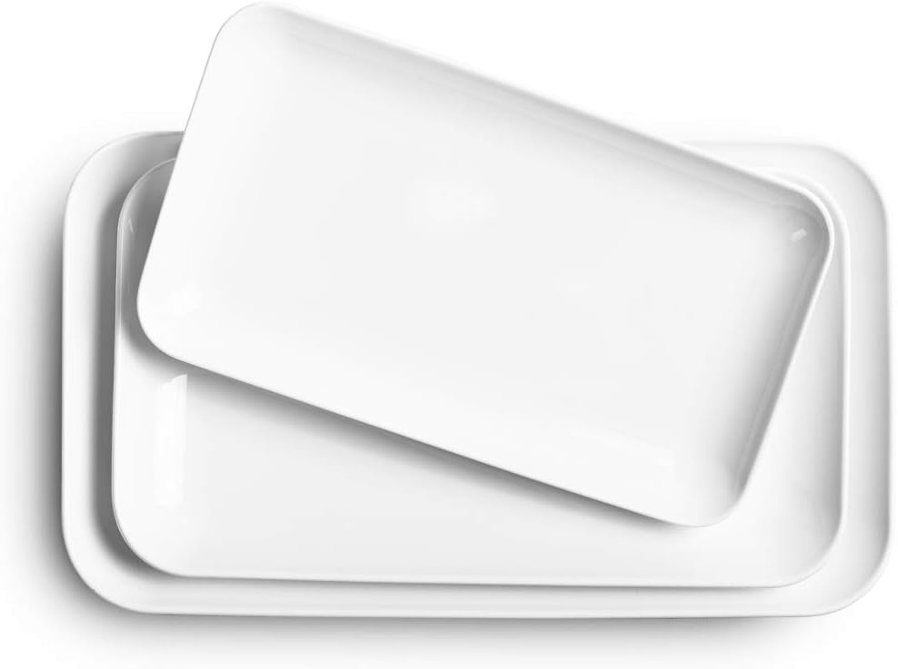 DELLING Large Serving Platter Set 16/14/12inch Large Serving Tray - Rectangular White Serving Trays