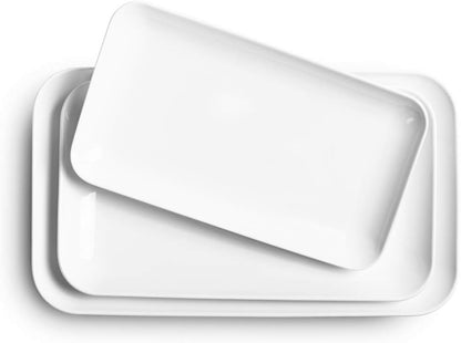 DELLING Large Serving Platter Set 16/14/12inch Large Serving Tray - Rectangular White Serving Trays