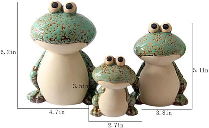 Frog Garden Decor Set of 3,Funny Cute Ceramic Frog Garden Statues Yard Decoration Outdoor Holiday