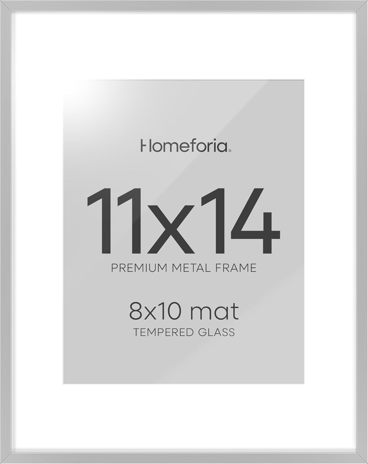 Homeforia 11x14 Picture Frame Silver, High End Metal 11x14 Frames with Mat 8x10, 11 x 14 Silver