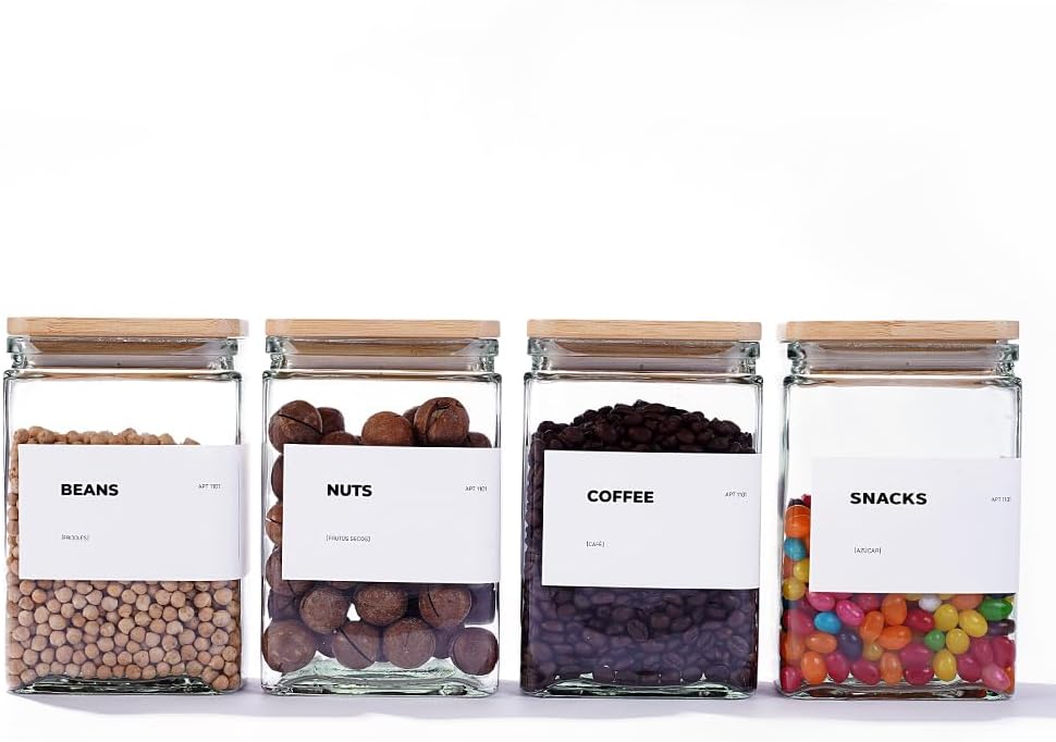 27 oz Glass Storage Jars with Bamboo Lid, set of 6, glass canisters with airtight lids, Clear jars