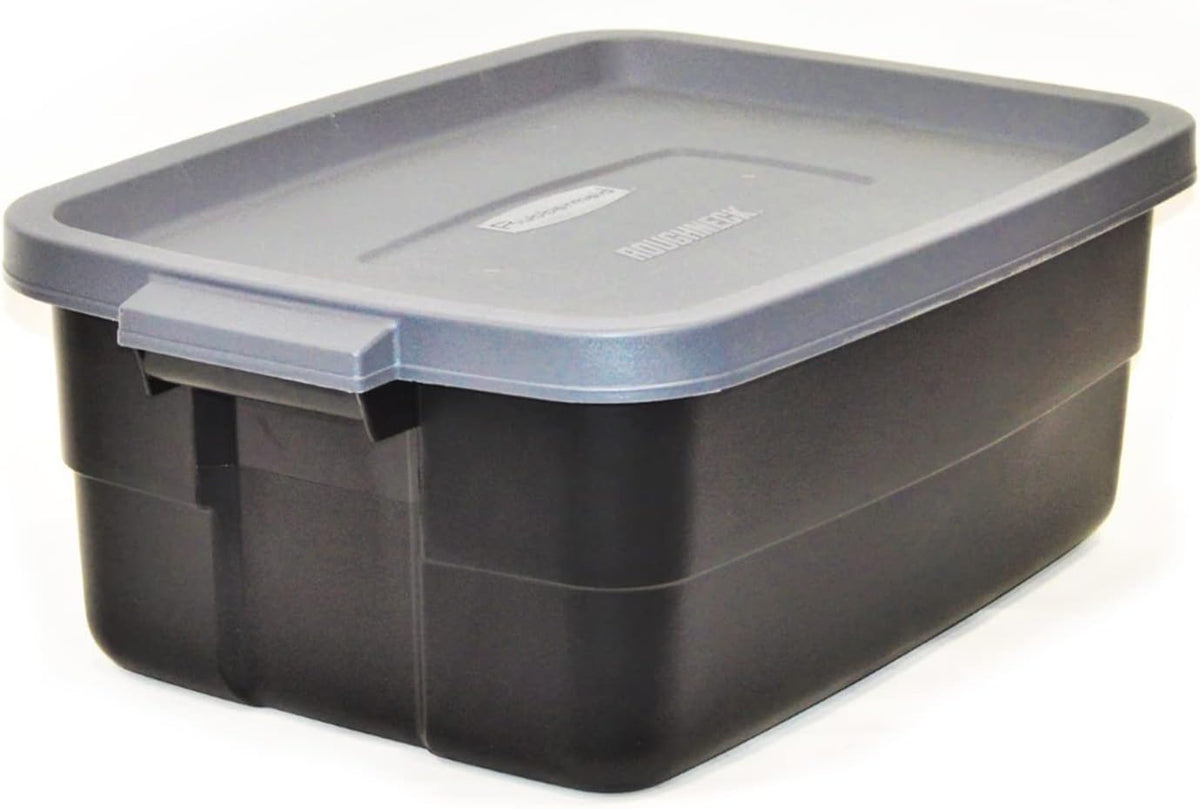 Rubbermaid Roughneck Tote 10 Gal, 6 Pack, Made in USA, Black & Gray, Rugged Plastic Stackable