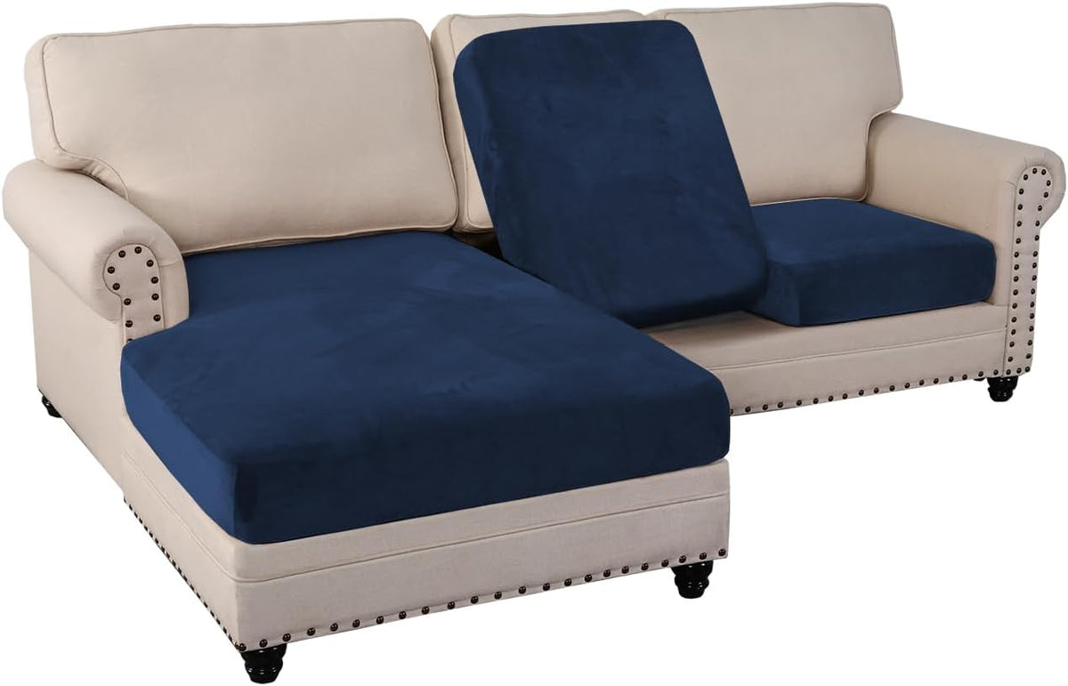 PrinceDeco Sectional Couch Covers 3 Pieces Velvet Sofa Covers L Shape Soft Couch Covers for