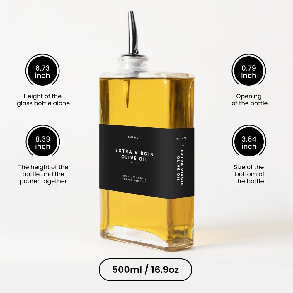 Molimoli Olive Oil Dispenser Bottle for Kitchen, Automatic Pourer, Glass Thin Bottle Dispenser for