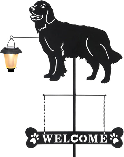 BAYN Solar Golden Retriever Garden Stakes Decorative with a Lantern Dog Silhouette Welcome Sign