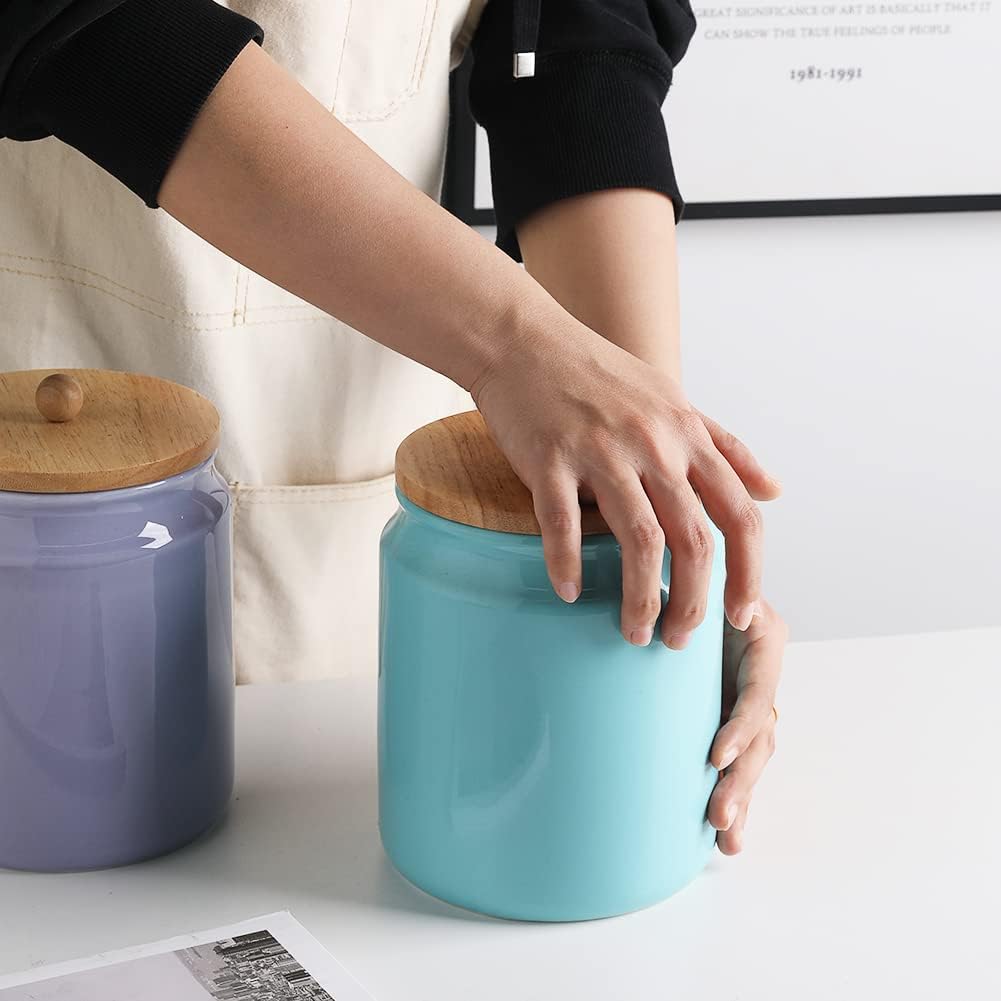Sweejar Ceramic Kitchen Canisters, 58 FLOZ Porcelain Food Storage Jar with Airtight Seal Wooden