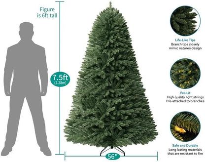Naomi Home 7.5ft Christmas Tree with Lights Realistic Spruce Christmas Tree Prelit with Foot Pedal