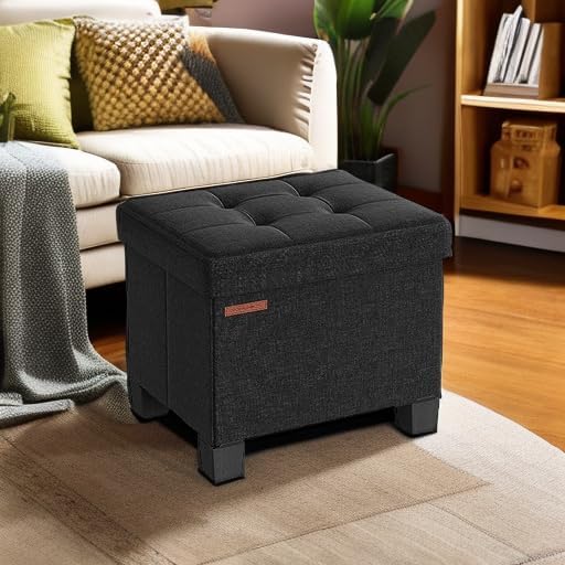 SONGMICS Storage Ottoman, Small Ottoman Foot Rest with Legs, 12.6 x 15.8 x 13.2 Inches Foot Stool