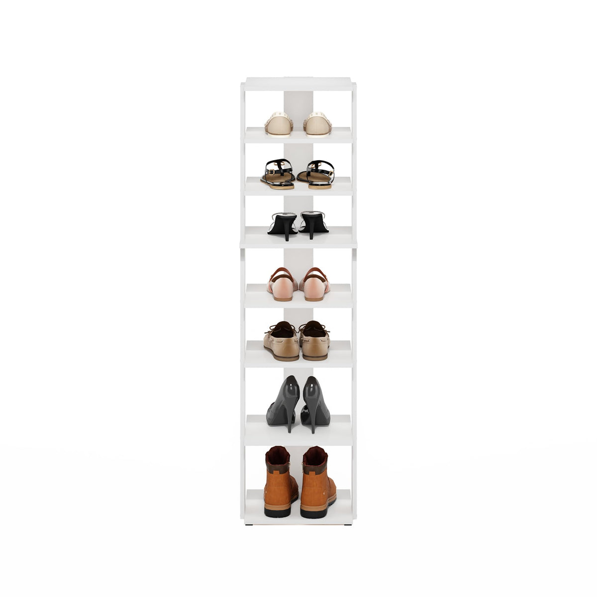 Furinno Compact Vertical Shoe Rack, 8-Tier Narrow Shoe Organizer, Free Standing Shoe Storage, Shoe