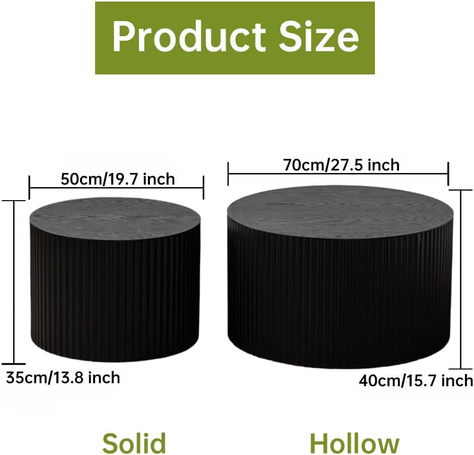 Round Nesting Coffee Table Modern Black Fluted Coffee Table Set of 2 Stripe Round Coffee Tables