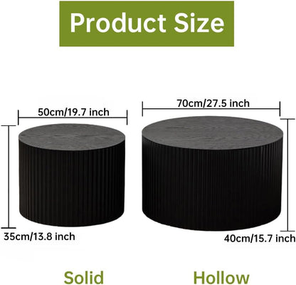 Round Nesting Coffee Table Modern Black Fluted Coffee Table Set of 2 Stripe Round Coffee Tables