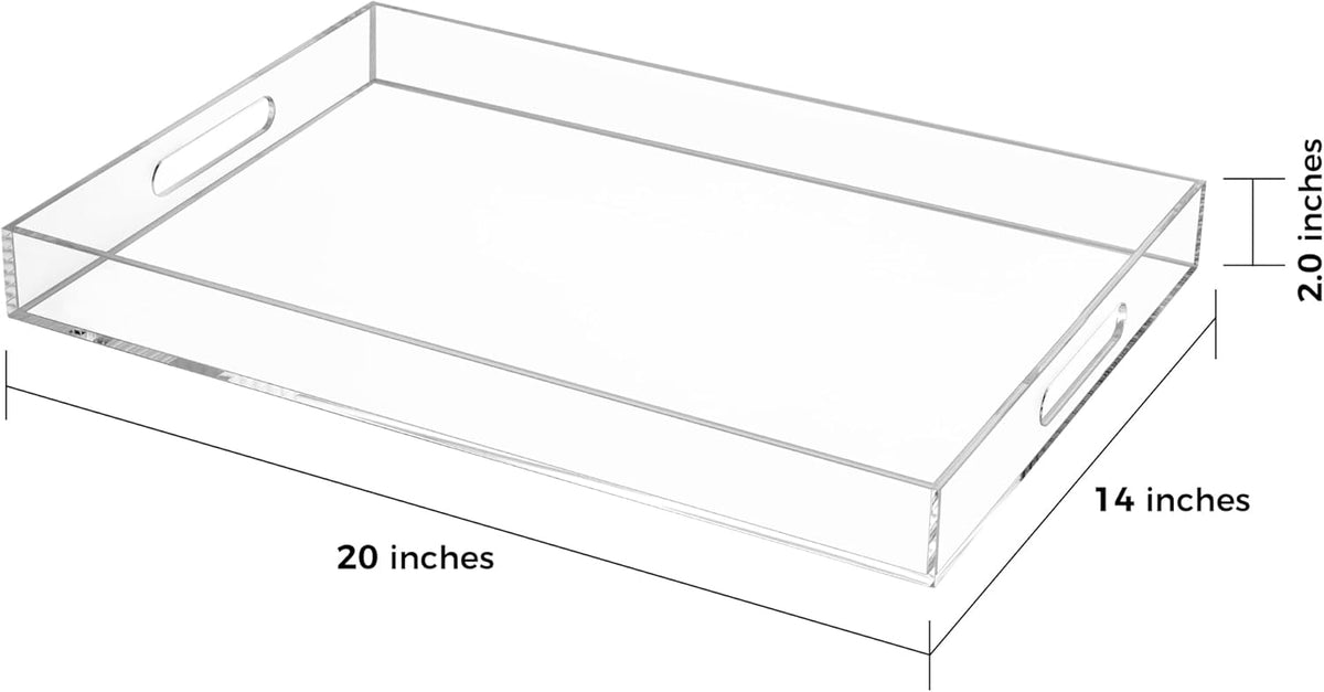 Clear Rectangular 14x20 Inches Acrylic Ottoman Tray Decorative Serving Tray with Cutout Handles