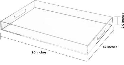 Clear Rectangular 14x20 Inches Acrylic Ottoman Tray Decorative Serving Tray with Cutout Handles