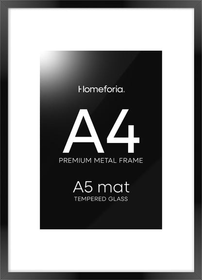 Homeforia A4 Picture Frame Black, High End Metal 8.3 x 11.7 Frames for Wall, A4 Photo Frame with