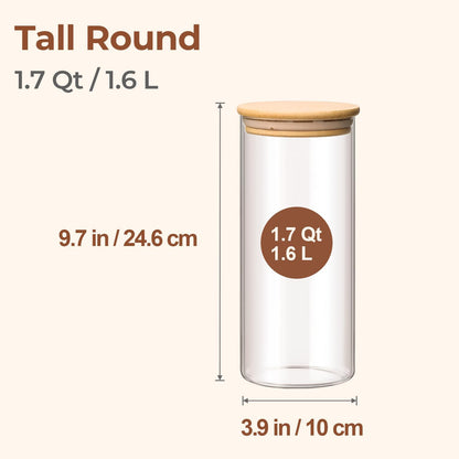 ComSaf 1.7 Qt Glass Storage Containers with Lids, Glass Jars with Lids, Clear Food Storage Jar