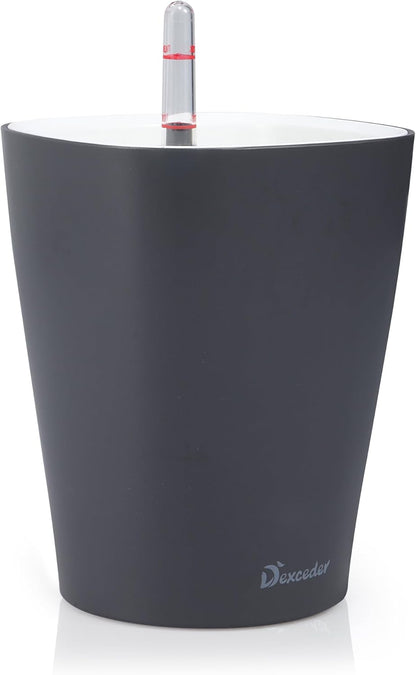 Dexceder 6x7 Self Watering Planter Indoor Outdoor, Matte Table Flower Plant Pot with Water Level