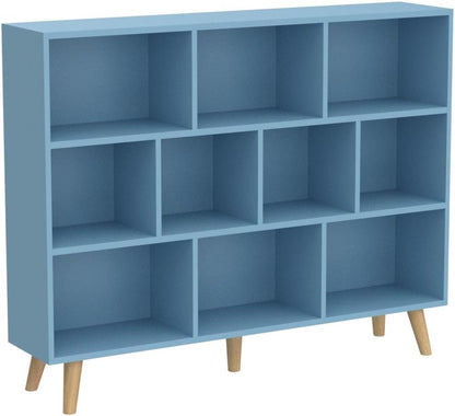 IOTXY Wooden Open Shelf Bookcase - 3-Tier Floor Standing Display Cabinet Rack with Legs, 10 Cubes