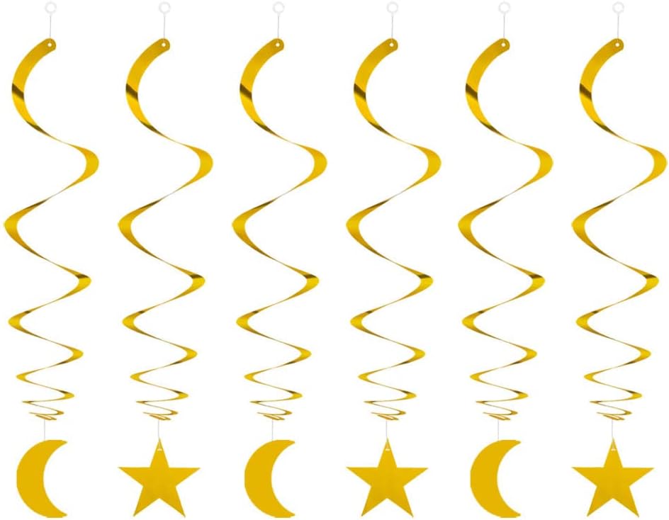 Party Star Moon Swirl Decorations, Gold Ceiling Hanging Swirl Decorations with Star Moon, Whirls