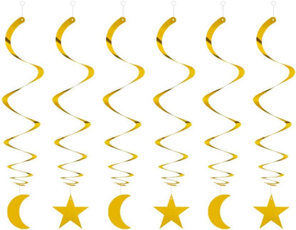 Party Star Moon Swirl Decorations, Gold Ceiling Hanging Swirl Decorations with Star Moon, Whirls