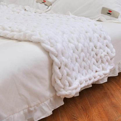 Chunky Knit Blanket Throw 48"*71", Hand Knitted Warm Chenille Throw Blanket, Home Decor Soft Thick