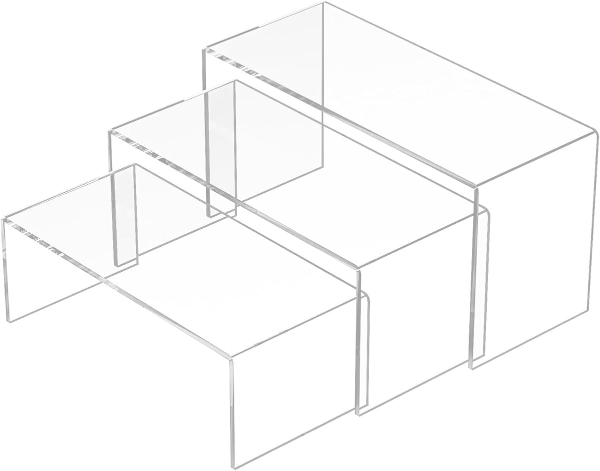 8.5x9x9.5 Inch Acrylic Risers Display Stands 3pcs, Rectangular Display Risers 3 Steps, Clear