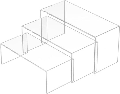 8.5x9x9.5 Inch Acrylic Risers Display Stands 3pcs, Rectangular Display Risers 3 Steps, Clear