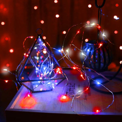 4th of July Decorations, 4-Pack Red White and Blue Fairy Lights Battery Operated with Timer